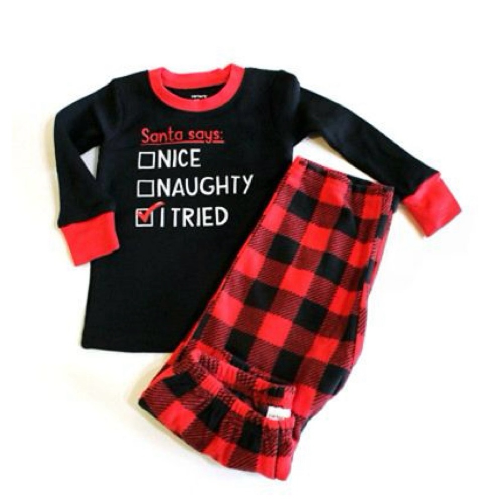 Kids Black and Red Christmas Pajamas Size 8